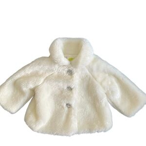Crazy 8 Faux Fur Coat Ivory White 12-18M Baby Girl Winter Holiday Dressy Jacket